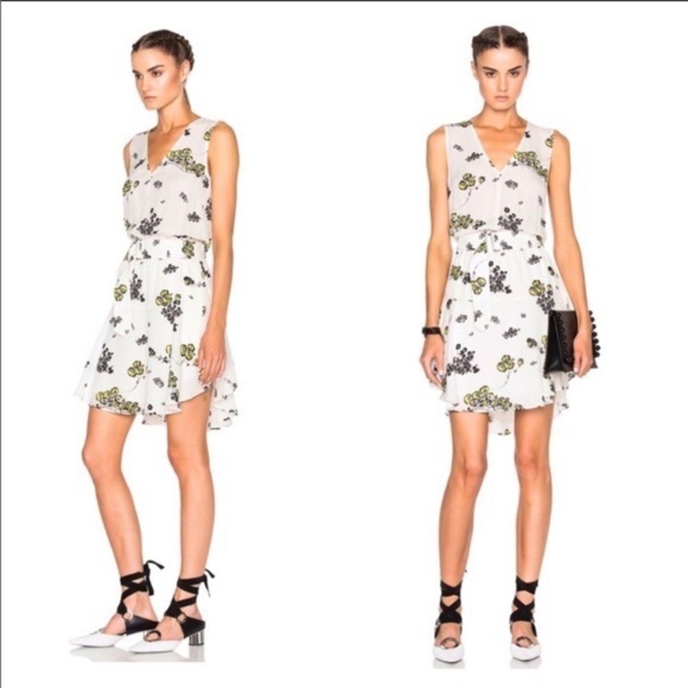 A.L.C. Hadley Cream Floral Silk Sleeveless V Neck Belted Dress Size 4